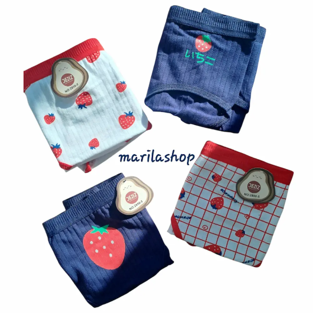 شورت خارجی فانتزی پک ۴ تایی مدل توت فرنگی سرمه ای | نرم، راحت و نخی