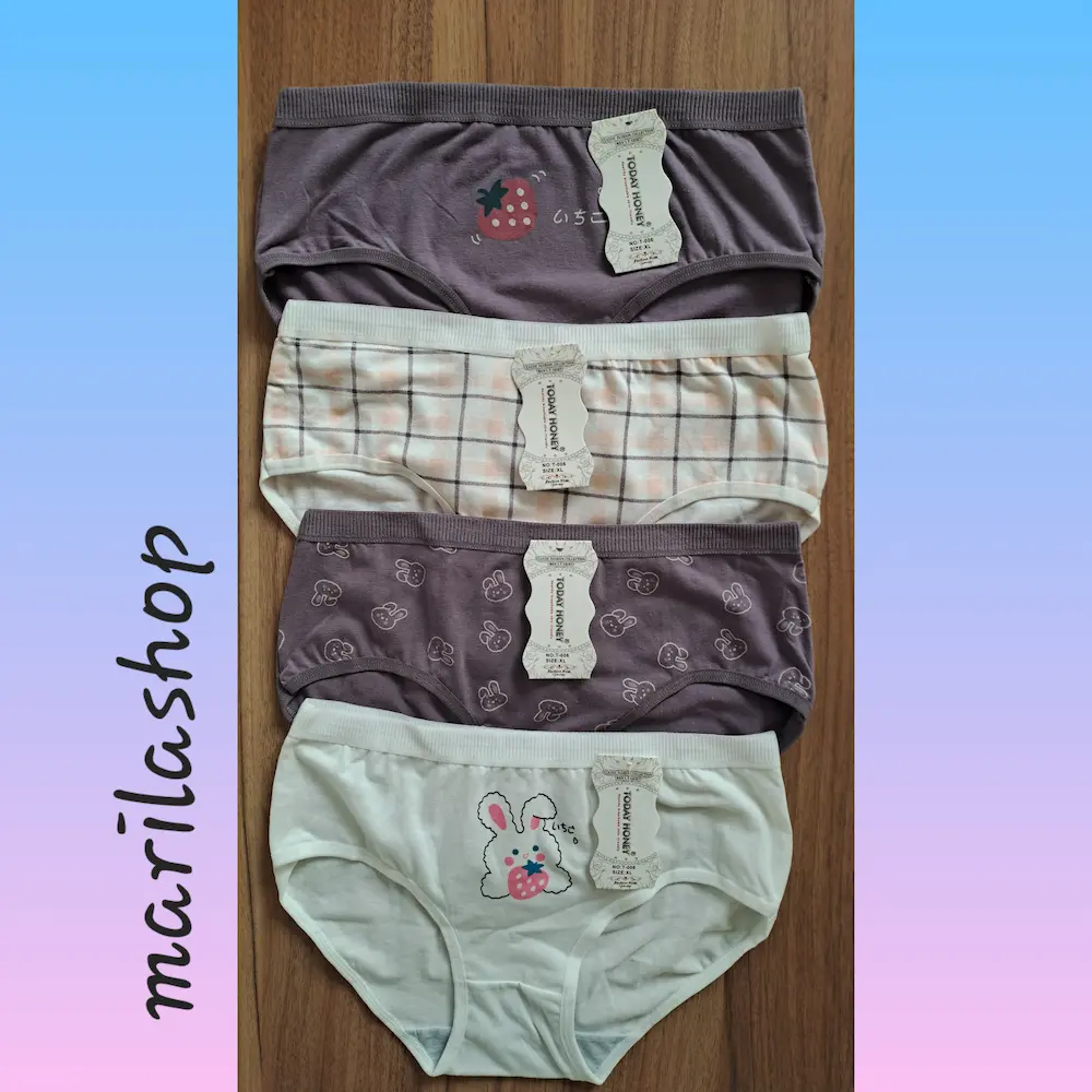 شورت عروسکی نخ پنبه وارداتی مدل خرگوش و توت فرنگی بنفش پک ۴ تایی | نرم لطیف