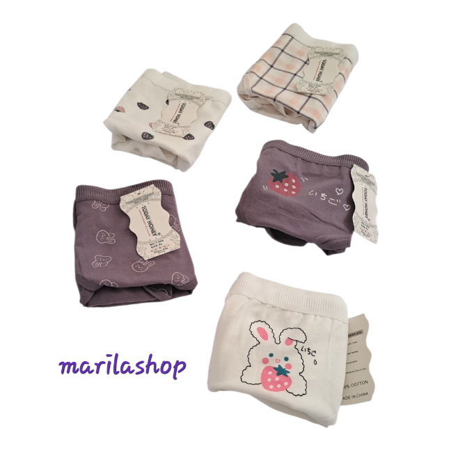 پک ۵ تایی شورت عروسکی مدل خرگوش و توت فرنگی بنفش | نرم، راحت و خوشگل