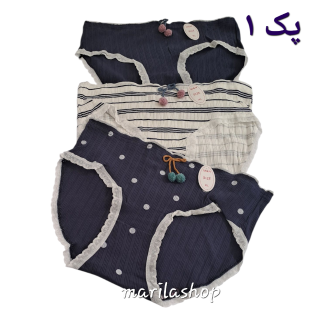 پک ۳ تایی شورت عروسکی سفید سرمه ای پک ۱ | نرم، راحت و خوشگل